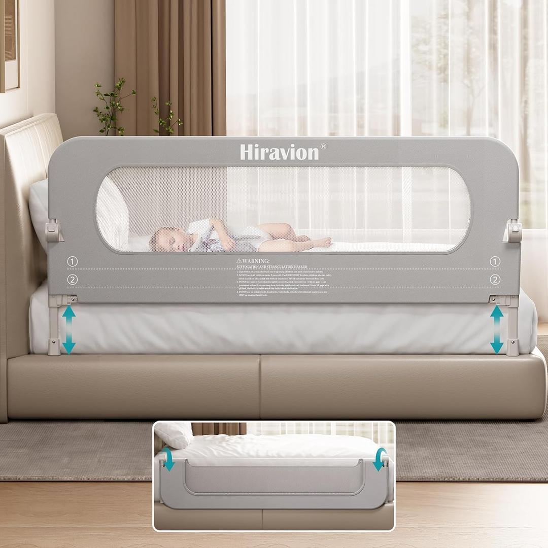 Bed Rail for Toddlers, Baby Bed Rail Guard with U-Shape Base, Height Adjustable & Foldable Toddler Bed Rails for Full Size, Queen, King, Twin (Grey, 59in)