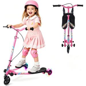 Swing Scooter for Kids, 3 Wheels Foldable Wiggle Kick Scooter Push Drifting with 4 Adjustable Handlebar & 2 Rear LED Wheel for Boys and Girls Ages 3-8