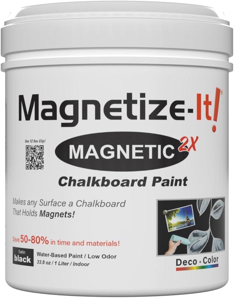 Magnetize-It! Magnetic Chalkboard Paint (Water Based)  Satin Black Deco Color Extra Strong and Sustainable, All-Purpose Interior 1L