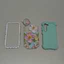 Galaxy S23 Case Samsung S23 Green Flower Protective Cover | 3 in 1, Oil Painting Flower Pattern, Heavy Duty, Shockproof Protection, Silicone Rubber Bumper, Hard Plastic Hybrid, 6.1"