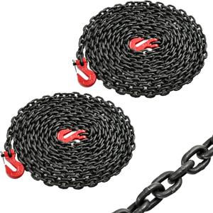 Heavy Duty G80 Transport Binder Chain 1/4'' Inch x 20 Feet,Tow Chain with G70 Clevis Grab Hooks,3300 lbs Safe Working Load Logging for Transporting, Towing(1/4'' x 20FT Black)-2 Packs.