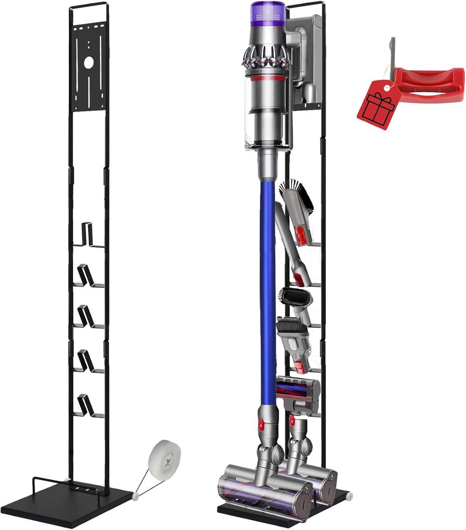 Vacuum Stand Compatible with Dyson V15 V11 V10 V8 V7 V6 with Wheels,Heavy Base Metal Bracket Holder, Storage Bracket Stand for Dyson Cordless Vacuum Cleaners & Accessories & Attachments