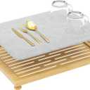 Golener Stone Drying Mat for Kitchen Counter, Dish Drying Pad with Bamboo Rack, Super Absorbent Diatomaceous Earth and Drying Rack, Multi-purpose Quick Drying Mat Rack for Kitchen, 16x12, Dark Grey