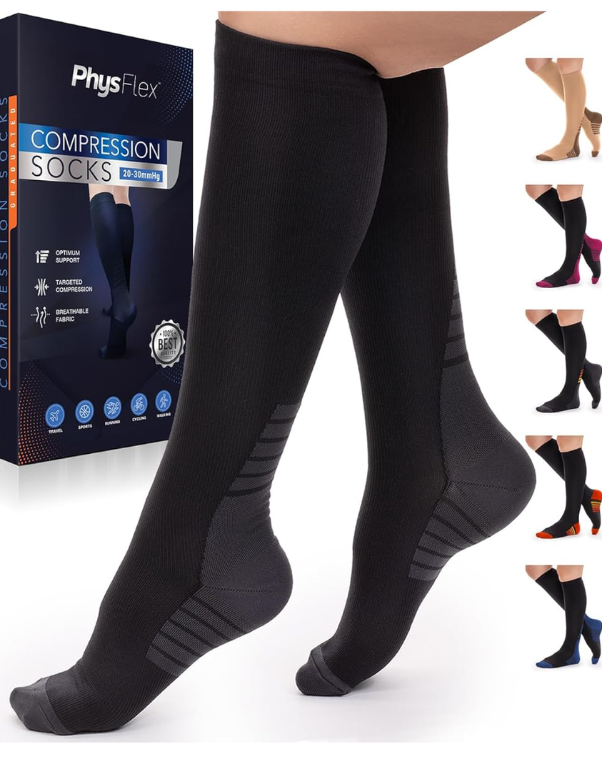 Compression Socks for Women & Men (20-30 mmHg) Support for Travel, Nurses, Pregnancy, Shin Splints, Sports and Everyday Wear S/M