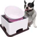 Ceramic Bulldog Bowl Dog Feeding Bowl - Dog Dish Wide Mouth Pet Sterile Tilted Pet Feeder with Anti-Skid Rubber Mat for Small Medium Dogs (White)
