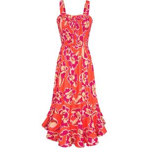 GRACE KARIN Women's 2025 Summer Floral Boho Dress Square Neck Strapped Swing A Line Sundress Beach Long Maxi Outfits, Purple Orange, M