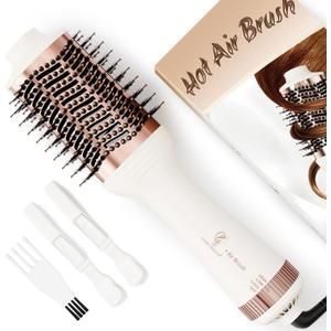 1200W Big Size Professional Hair Dryer Brush Blow Dryer Brush in One, 110v-220v Hot Air Straightener Brush for Smooth Frizz-Free Blowout, Fast Dry & Style (White & Rose Gold)