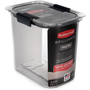 Rubbermaid Brilliance 12-Cup Airtight Food Storage Container, Perfect for Pantry Staples, Clear/Grey