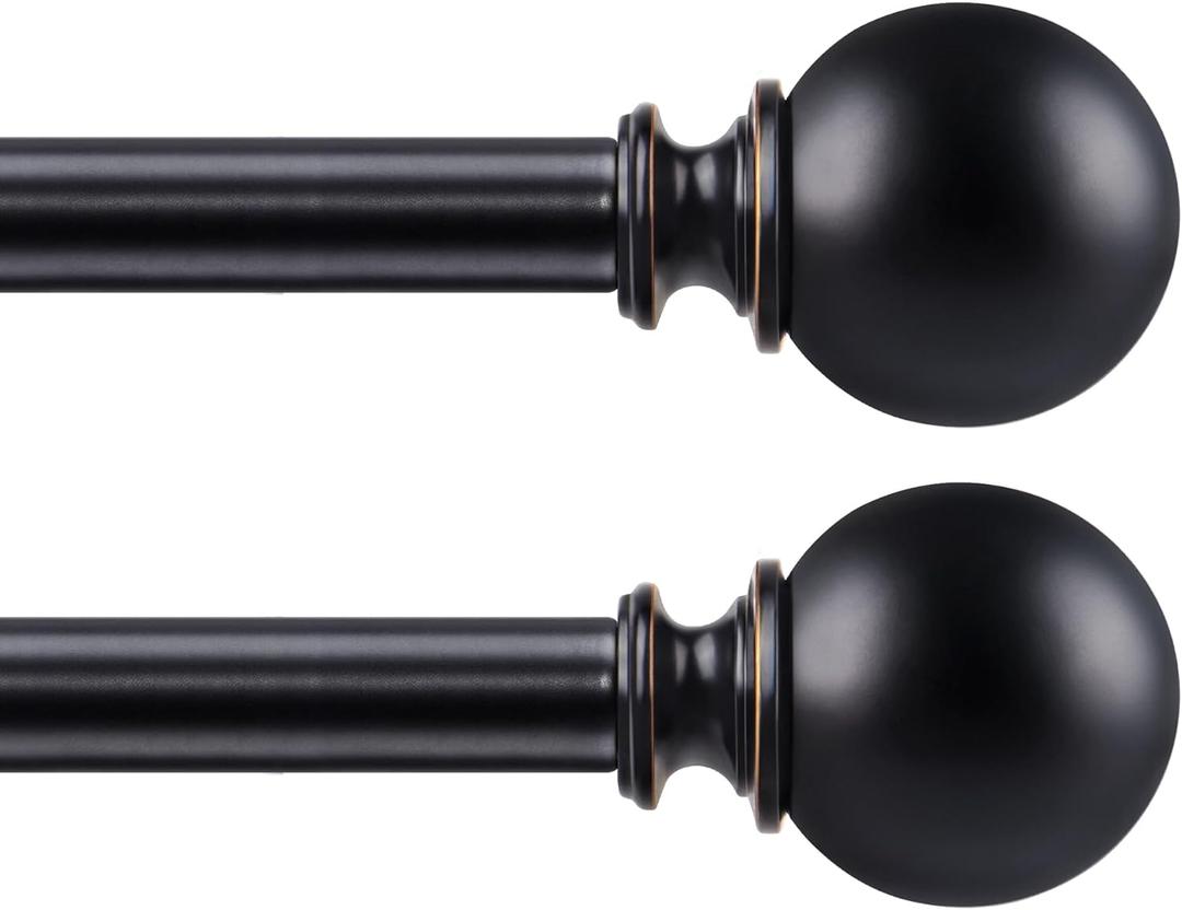 KAMANINA 2 Pack Curtain Rods for Windows 48 to 84 Inch (4-7ft), 7/8 Inch Single Heavy Duty Window Curtain Rod Adjustable Decorative Drapery Rods with Round End, Black
