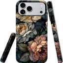 Compatible with iPhone 17 Pro Max Case,Glossy Case All-Round Protection Shockproof Anti-Scratches TPU Cover,Cases for Man Woman-Stained Glass Dark Vintage Floral