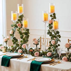 2 Pcs 3 Arms Acrylic Candelabras with Lampshade Set 30 Inch Wedding Table Candelabra Centerpieces Clear Candle Holder Candlestick Holder for Wedding Table Party Decor, Fit 3" LED Candle