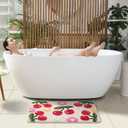 Anybar Beige Bathroom Rugs Cute Cherry Bath Mat Coloful Bathroom Accessories, Funny Flower Rug Non Slip Floor Mat, Machine Washable Bath Rug Soft Microfiber Carpet for Shower, Tub (20x32 inch) (1'8" x 2'8" (Rectangular))