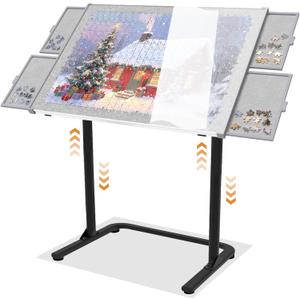 Doerpuz Puzzle Table 1500pcs,Adjustable Height and 90up Angles Puzzle Board for Saving Storage Space,Aluminum Jigsaw Puzzle Tables for Adults with Drawers