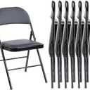 Sweetcrispy Folding Chair 8 Pack, Leather Padded Folding Chairs, Sturdy Metal Foldable Chairs, Easy to Use and Store, Outdoor and Indoor, for Home, Office, Party, Comfy, Black