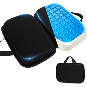 Sino Selected Ergo-Gel Airplane Seat Cushion, Gel-Infused Memory Foam Seat Cushion, Foldable Chair Cushions for Office, Car, Travel, Ergonomic Support & Cooling Design, All-Day Portable Comfort, Black