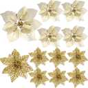 2 x 18 Pcs Large Poinsettia Flowers Set - 6"& 9" Artificial Christmas Flowers with Clips for Xmas Tree, Wreath Decor Decorator-Grade Xmas Decorations for Home, Champagne Gold
