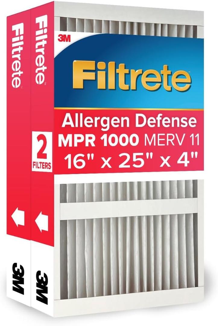 Filtrete 16x25x4 Air Filter MERV 11, MPR 1000 Micro Allergen Defense 2-Pack, Fits Lennox & Honeywell, AC Furnace HVAC Filters for Home, Pleated Electrostatic (Actual Size 15.88x24.56x4.31 in)