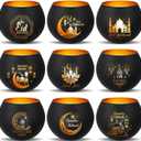 9 Sets Ramadan Candle Holders with Votive Tealights Ramadan Mubarak Table Decoration for Home 9 Designs Eid Table Centerpiece Islamic Gift(Black)