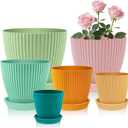 SupKing Plant Pots with Drainage Saucers 7.5/6.7/6/5/4/3.5 Inch Set of 6,Plastic Flower Pots Planters with Multi Mesh Drainage Holes Multicolor Nursery Planting Pot for Indoor Outdoor Garden Plants