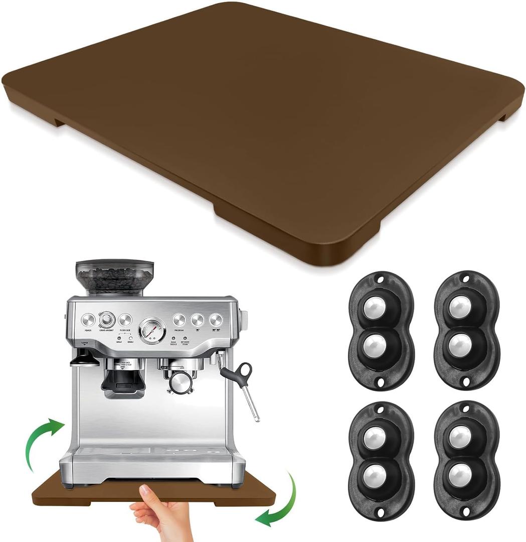 Appliance Slider 360 Rolling Tray for Coffee Maker- Bamboo Coffee Pot Slider Tray for Countertop Rotation Sliding Tray with Wheels, Appliances Mat Easily from Under the Cabinet, Brown (15.7"13")