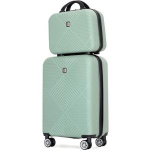 2 Piece Carry on Luggage Set, Airline Approved 20 Inch Luggage with Cosmetic Case HardShell Suitcase with Spinner Wheels, Lightweight Durable Hardside Suitcases Set, Olive Green