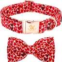 Elegant little tail Valentine's Dog Collar, Cute Red Heart Pet Collars with Bow for Small Dogs, Female or Male Adjustable Cotton Pet Collars Holiday Puppy Collar for Small Medium Large Dogs (Large (Pack of 1))
