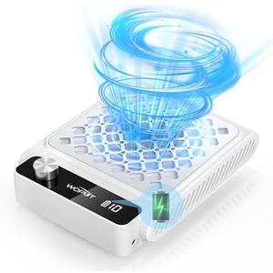 Woput Rechargeable Nail Dust Collector, 980PA Portable Cordless Nail Vacuum Dust Collector Fan with Filter Papers (30 Pcs) for Acrylic Nail Polishing & Manicure Pedicure at Nail Salon & Home - White