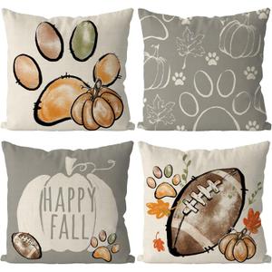 Fall Pillow Covers 18x18 Inch Set of 4 Football Dog Paws Throw Pillow Covers Pumpkins Autumn Harvest Pillowcase Farmhouse Home Decorations Sofa Bedroom Cushion Case Fall Pillow Covers 18x18 Inch Set of 4 Football Dog Paws Throw Pillow Covers Pumpkins Autumn Harvest Pillowcase Farmhouse Home Decorations Sofa Bedroom Cushion Case