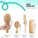 Combeter Bamboo Hair Brush and Comb Set (4PCS) Natural & Eco-Friendly Detangler Comb for Women, Men & Kid, Reduces Frizz, Promotes Healthy Hair Growth Wooden Paddle Brush with Scalp Massage