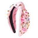 Valentine Headbands for Women Trendy Pink Knotted Headband - Top Knot Rhinestone Woman Head Band for Hair, Valentine Heart Hair Accessories for Women