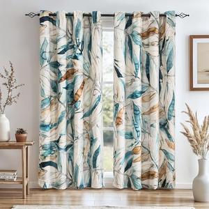 SUBRTEX Blackout Curtains 52Wx84L, Room Darkening Floral Curtains, Thermal Insulated 2 Panels Window Drapes, Boho Farmhouse Curtains for Living Room Bedroom Window Treatments, Blue