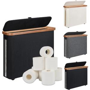 Toilet Paper Storage Basket with Lid - The Ultimate Bathroom Organizer, Free Standing Toilet Paper Holder for Up to 9 Mega Rolls, Toilet Tissue Storage Bin with Handle for RV Closet, Black (23L)