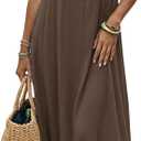 SHENHE Women's Open Back Spaghetti Strap Beach Maxi Dress Loose Flowy Vacation Sundress (Medium, Coffee Brown)
