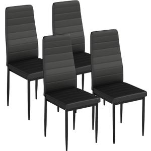 FDW | Dining Chairs | Set of 4 | Black | 4 Upholstered Kitchen Chairs with Faux Leather Cushions | Modern and Space-Saving | Waterproof and Easy to Clean | Easy to Assemble | For Dining Room