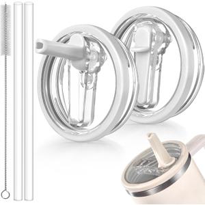 2 Pack Leakproof Lid Replacement 40 oz for Stanley Cup Accessories, Flip Straw Tumbler Leak Proof Lids for Stanley Quencher H2.0, Dust-Proof Straw Cover for stanley cups 40oz (White, White)
