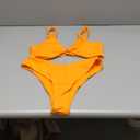 geluboao Bikini Set for Women Solid V Neck Knot Front Push Up High Leg Thong Two Piece Swimsuit (Large, Orange)