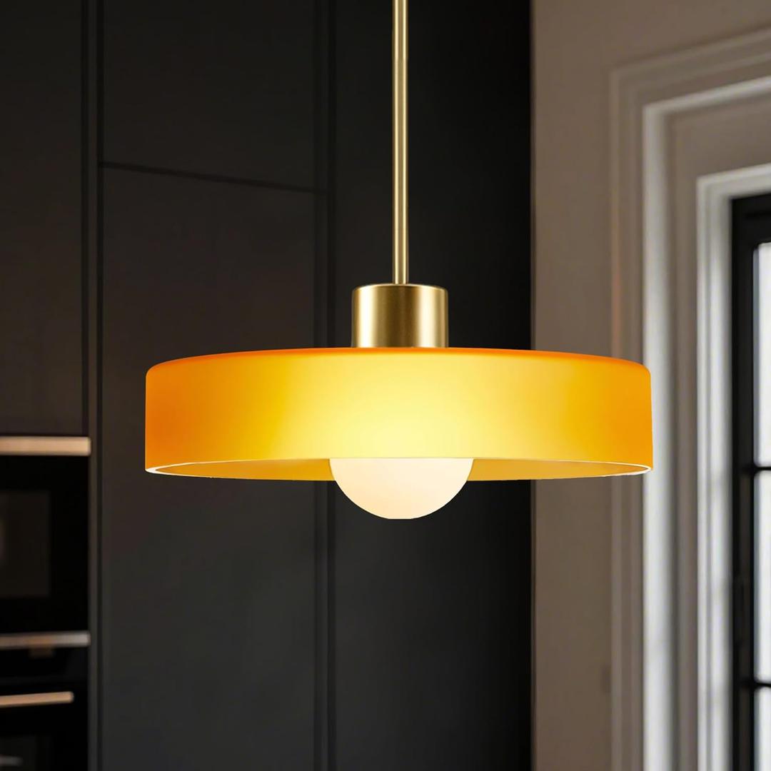 Pendant Lights Kitchen Island: Mid-Century Modern Hanging Light Fixture - Glass Pendant Lamp for Entryway Dining Room Over Table Bedside (Orange, 35cm/13.78inch)