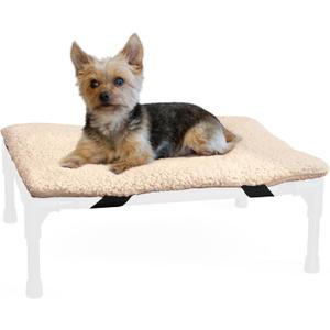 K&H Pet Products Dog Cot Pad (Cot Sold Separately), Pillow-Top Comfort Bed for K&H Small Elevated Dog Beds, Soft & Fluffy, Secure Fit Straps, Machine Washable, Portable - Small 22 X 17in Tan Fleece