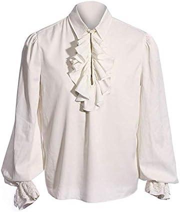 Runcati Mens Pirate Shirt Ruffle Victorian Renaissance Steampunk Vampire Poet Shirts Medieval Halloween Costume XL