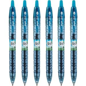 PILOT B2P - Bottle to Pen Refillable & Retractable Rolling Ball Gel Pen Made From Recycled Bottles, 0.7mm Fine Point, Turquoise Ink, 6-Pack