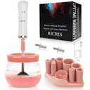 Electric Makeup Brush Cleaner and Dryer Machine - Super Fast Clean and Dry Make Up Brushes - Automatic Cosmetic Brush Spinner Washer Tools (White-Peach)