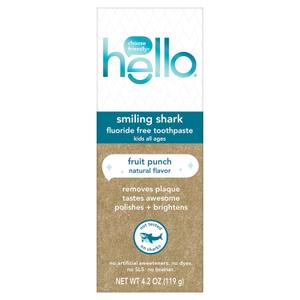 Hello Smiling Shark Fluoride Free Kids Toothpaste, Natural Fruit Punch, 4.2 Oz Tube