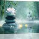 Olivine Zen Decor Wall Art, Lotus Pictures Wall Decor, Stones Flower Bloom Canvas Prints Painting, Framed Artwork for Meditation Bathroom Bedroom Living Room Office Home Decoration 16"x12"
