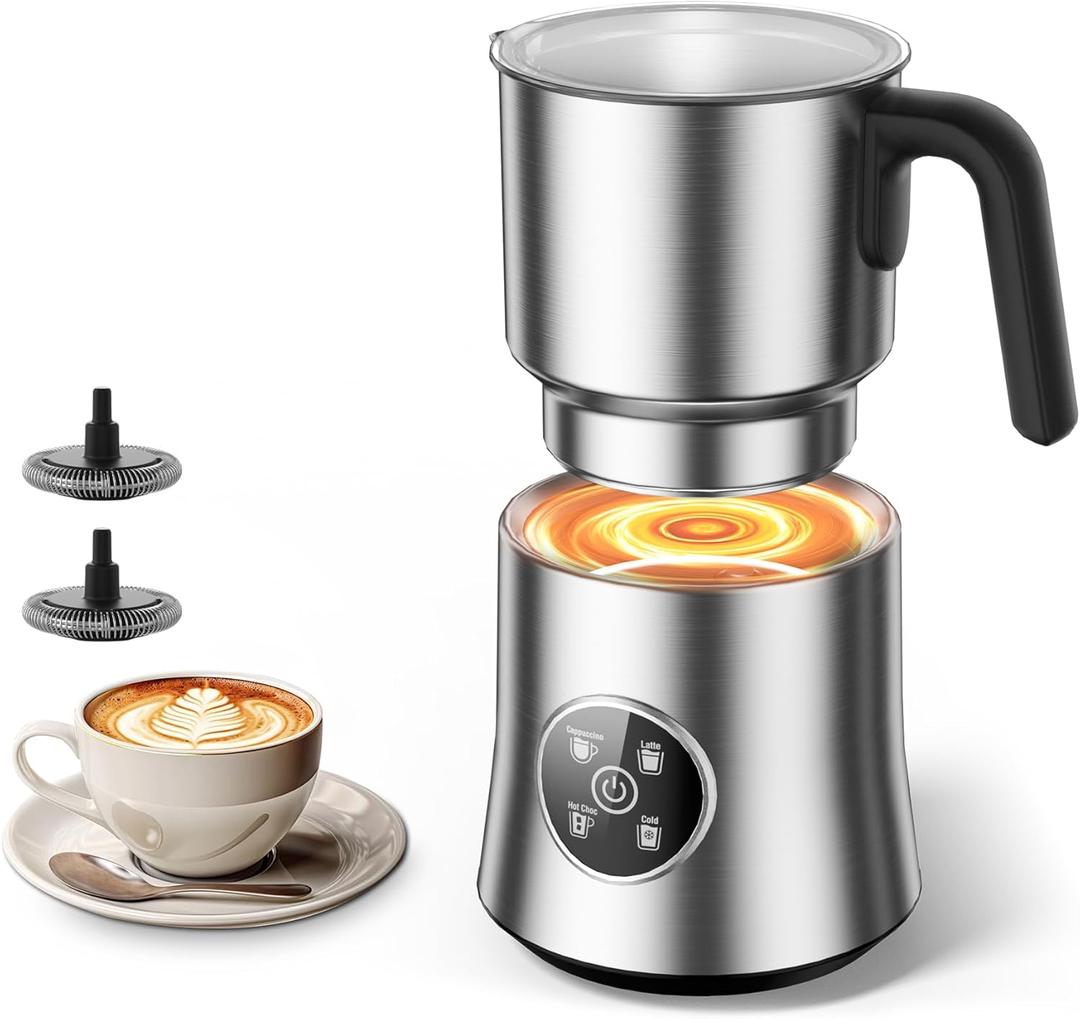 Milk Frother and Steamer, 4-in-1 Electric Frother for Hot & Cold Foam, One-Touch Operation for Cafe-Style Lattes & Cappuccinos, Fast Heat, Dishwasher Safe, 30.44Oz/900ML