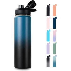 Fijinhom 24 oz Insulated Water Bottle with Handle, 304 Stainless Steel Water Bottles with Wide Mouth, Double Wall Vacuum Sports Water Bottle, BPA Free, Keep Cold and Hot, Blue&Black