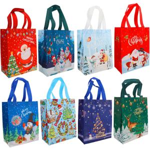8 PCS Christmas Gift Bags, Medium Size Bulk Christmas Bags for Gifts, Reusable Non-Woven Xmas Tote Bag with Handles Treat Bag Perfect for Holiday Gift Wrap Goody Party Favor 9.84'' x 7.87''x 3.94'' (8 Count (Pack of 1))