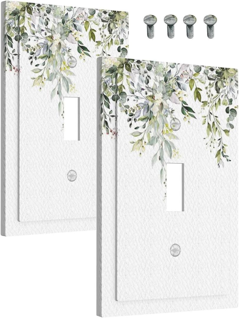 Light Switch Covers 1 Toggle Eucalyptus Sage Green Watercolor Plant Leaves Single Toggle Wall Plate Decorative Switchcover Electrical Switchplate For Country Bathroom Bedroom Decor(2 Pack)