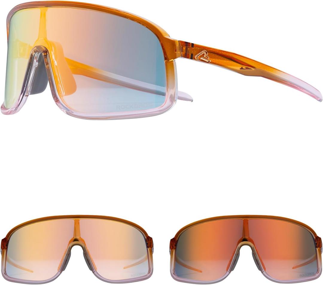 ROCKBROS Photochromic Sunglasses for Men Women Cycling Glasses UV Protection Sports Sunglasses (Transparent Gradient Brown (Grey to Gold))