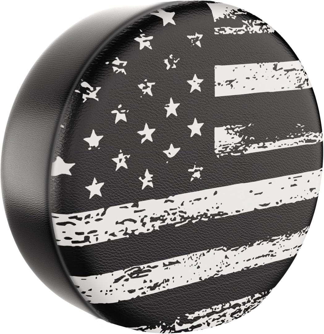 Moonet Spare Tire Cover for RV Trailer,Waterproof Leather Wheel Cover with American Flag Fit for Truck,Trailer,RV,SUV,Camper and Most Vehicle 16" Black-White (for Tire Diameter 30-32 inch)
