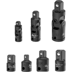 Bates- Universal Joint Socket Adapter and Reducer Set, 7 pcs, 1/2" 1/4" 3/8" Universal Joint Socket Set, Impact Adapter Set, Impact Swivel Socket Set, Impact Socket Adapter Set (Black)
